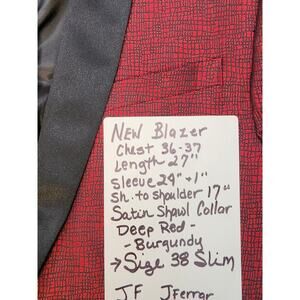 BURGUNDY Red Black TUX JACKET 36 38 slim Satin Lapel Prom Wedding J Ferrar NEW S